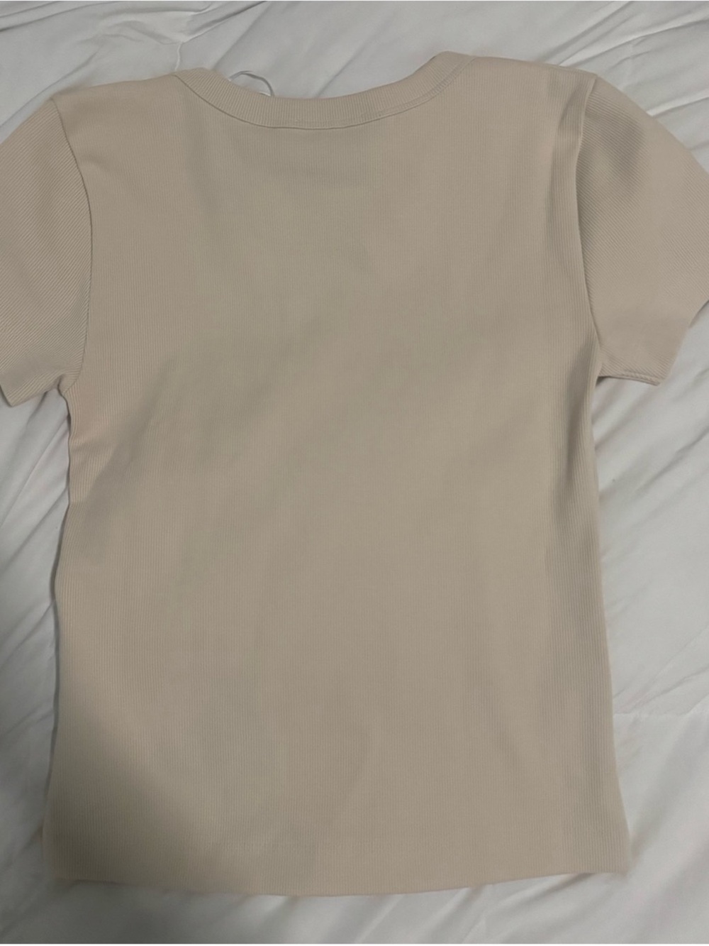 Off-White Cream Ribbed Short Sleeve Ribbed Tee - Picture 7 of 7